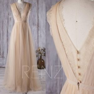 Champagne tulle wedding dress - unworn, size 4